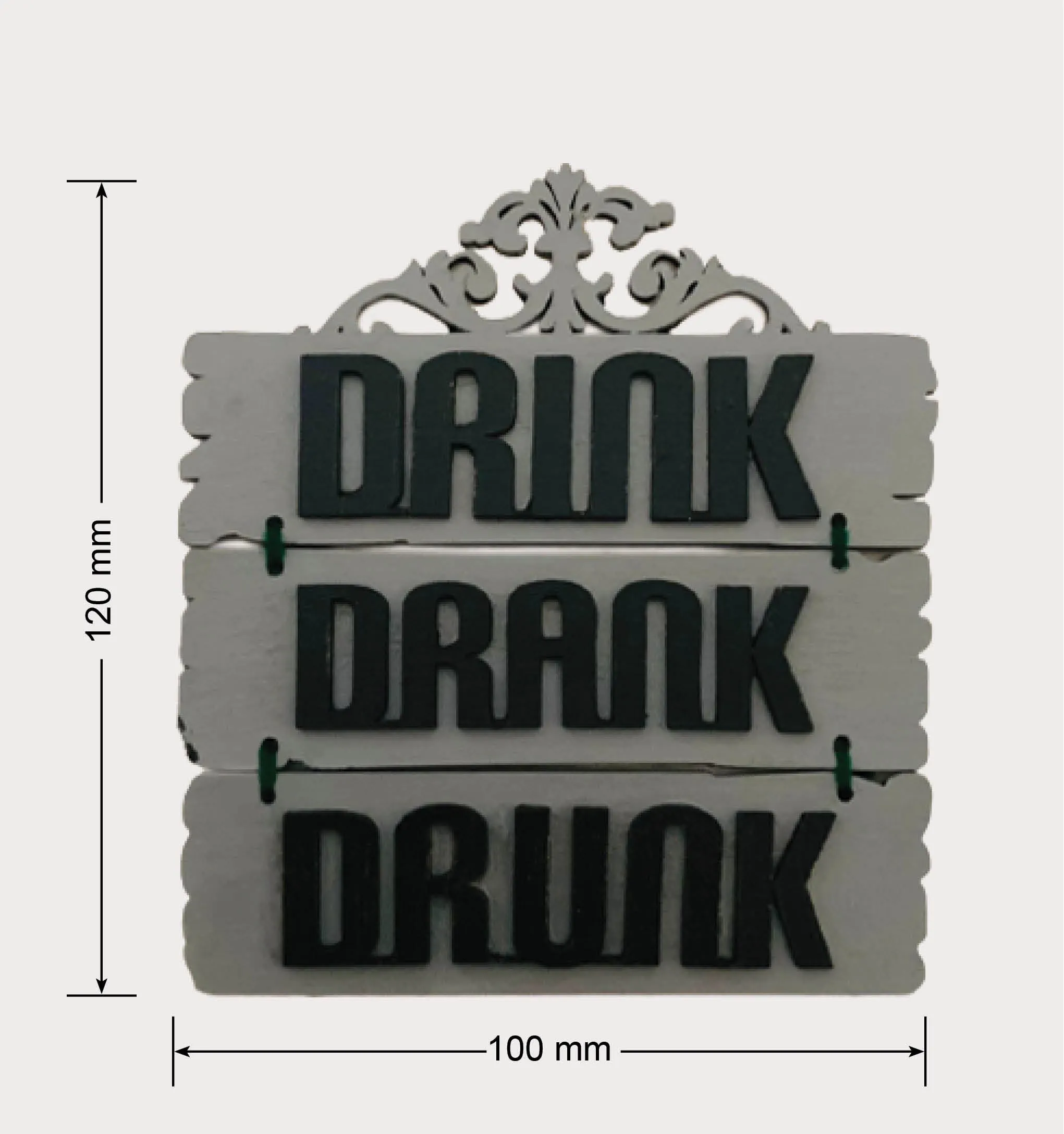 Drink Drank Drunk Hand-Painted Fridge Magnet - Grey