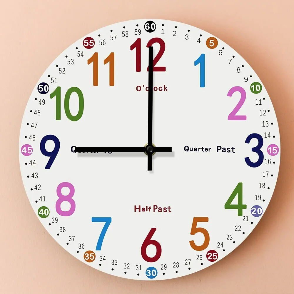 Educational Wall Clock for Kids Bedroom with Silent Sweep Movement
