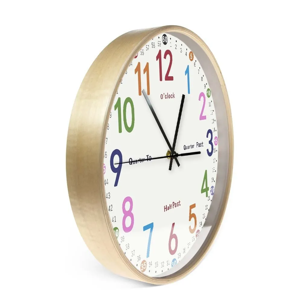 Educational Wall Clock for Kids Bedroom with Silent Sweep Movement