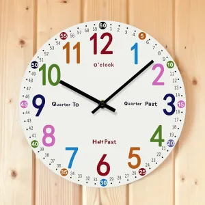 Educational Wall Clock for Kids Bedroom with Silent Sweep Movement