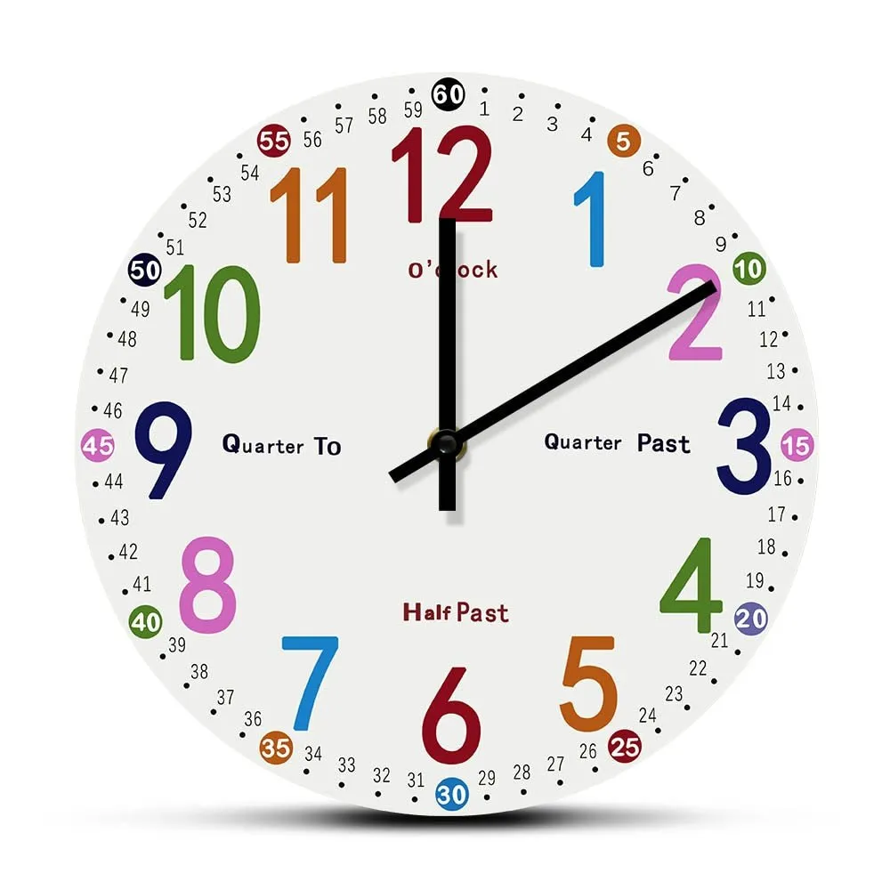 Educational Wall Clock for Kids Bedroom with Silent Sweep Movement