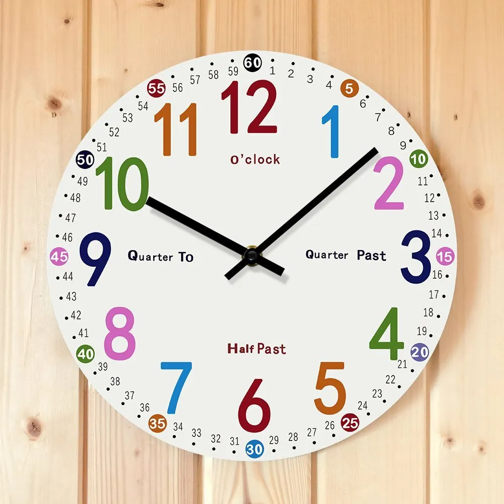 Educational Wall Clock for Kids Bedroom with Silent Sweep Movement