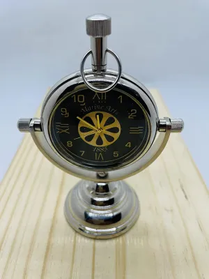 FH FamousHub| Handmade Antique Brass Desk and Table Clock for Home and Office Table Decor Clock, 4 Inch Brass Table Clock