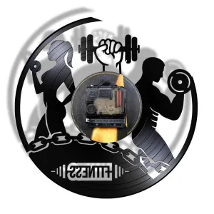 Fitness Vinyl Record Clock Sport Body Health Handmade Sports Gym Wall Art