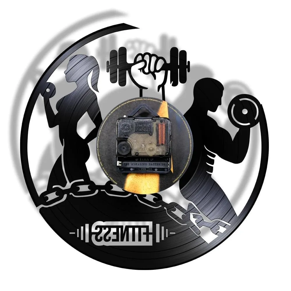 Fitness Vinyl Record Clock Sport Body Health Handmade Sports Gym Wall Art