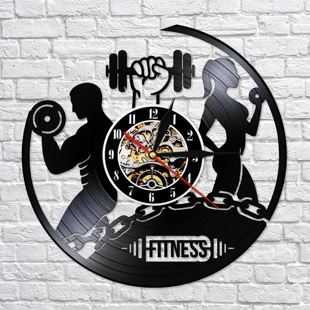Fitness Vinyl Record Clock Sport Body Health Handmade Sports Gym Wall Art