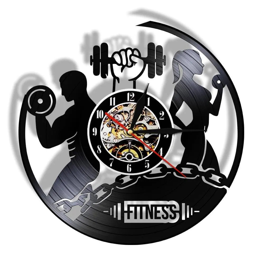 Fitness Vinyl Record Clock Sport Body Health Handmade Sports Gym Wall Art