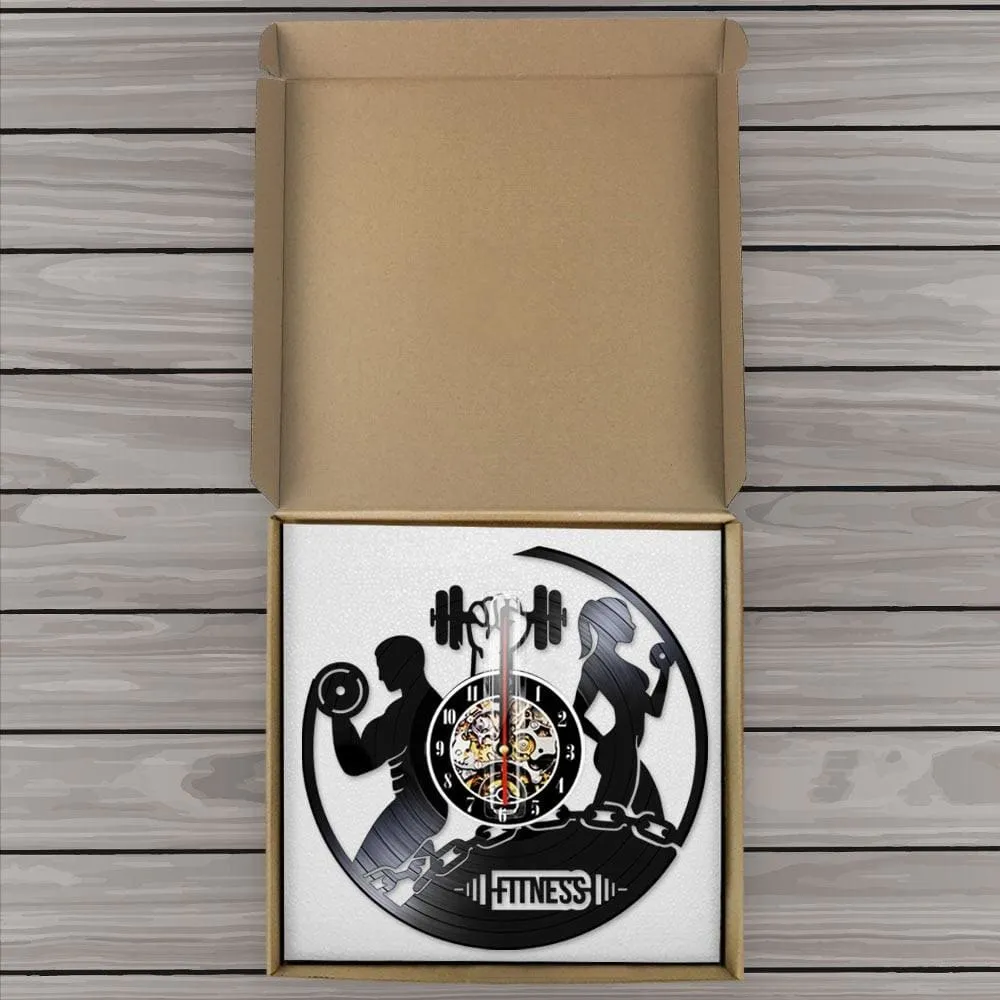 Fitness Vinyl Record Clock Sport Body Health Handmade Sports Gym Wall Art