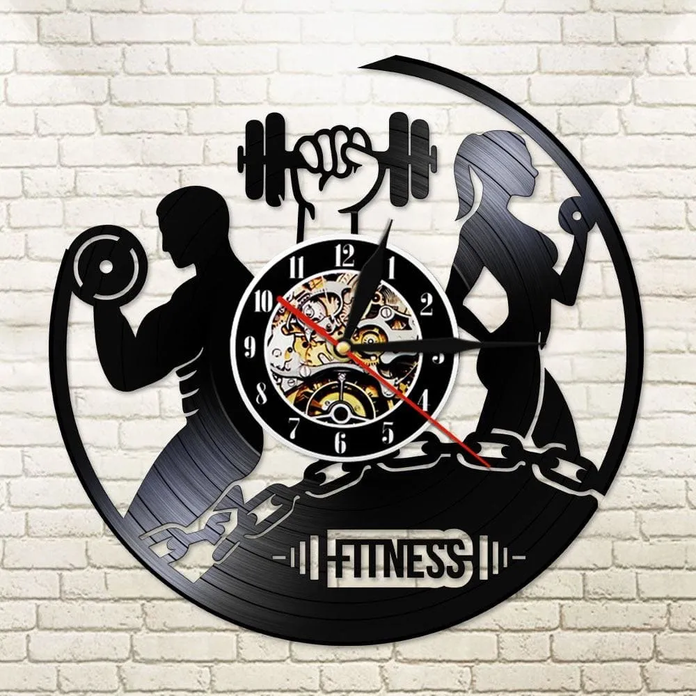 Fitness Vinyl Record Clock Sport Body Health Handmade Sports Gym Wall Art