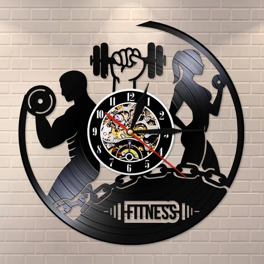 Fitness Vinyl Record Clock Sport Body Health Handmade Sports Gym Wall Art