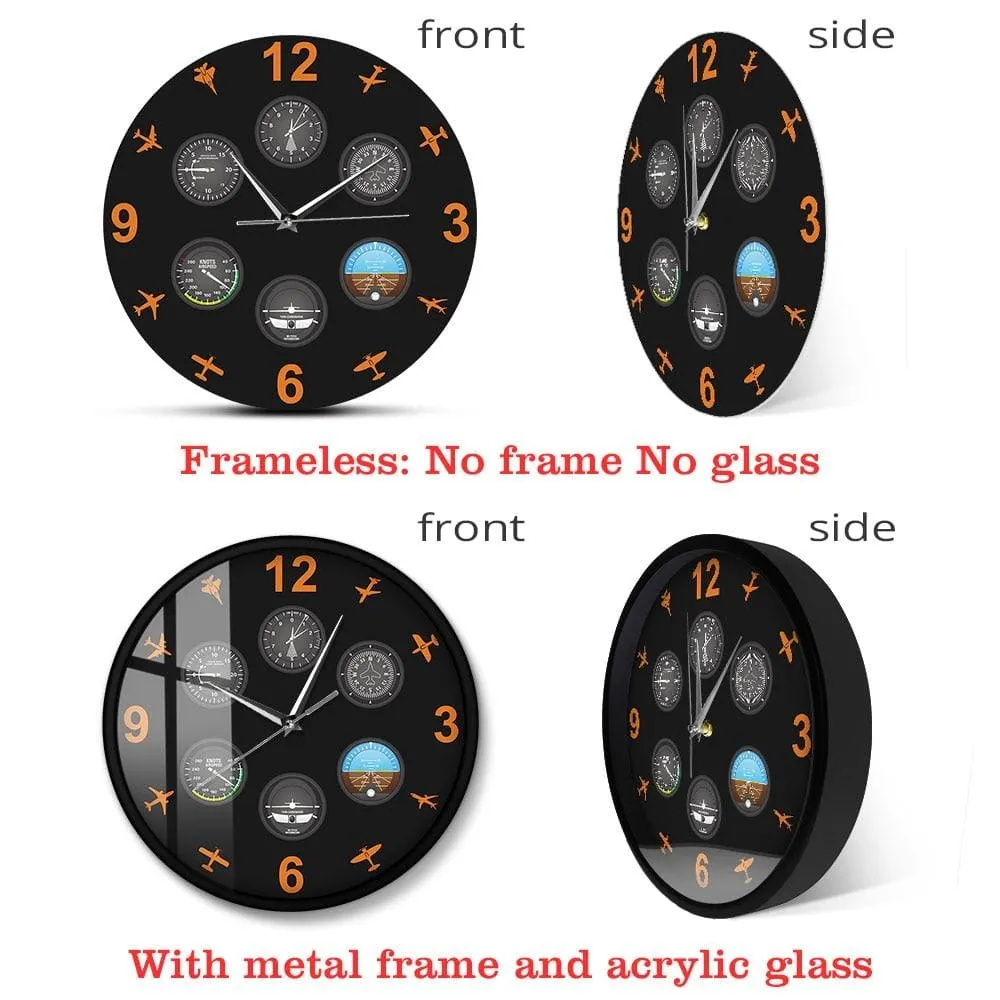 Flight Instrument with Military Aircrafts Modern Wall Clock Aviator Home Decor