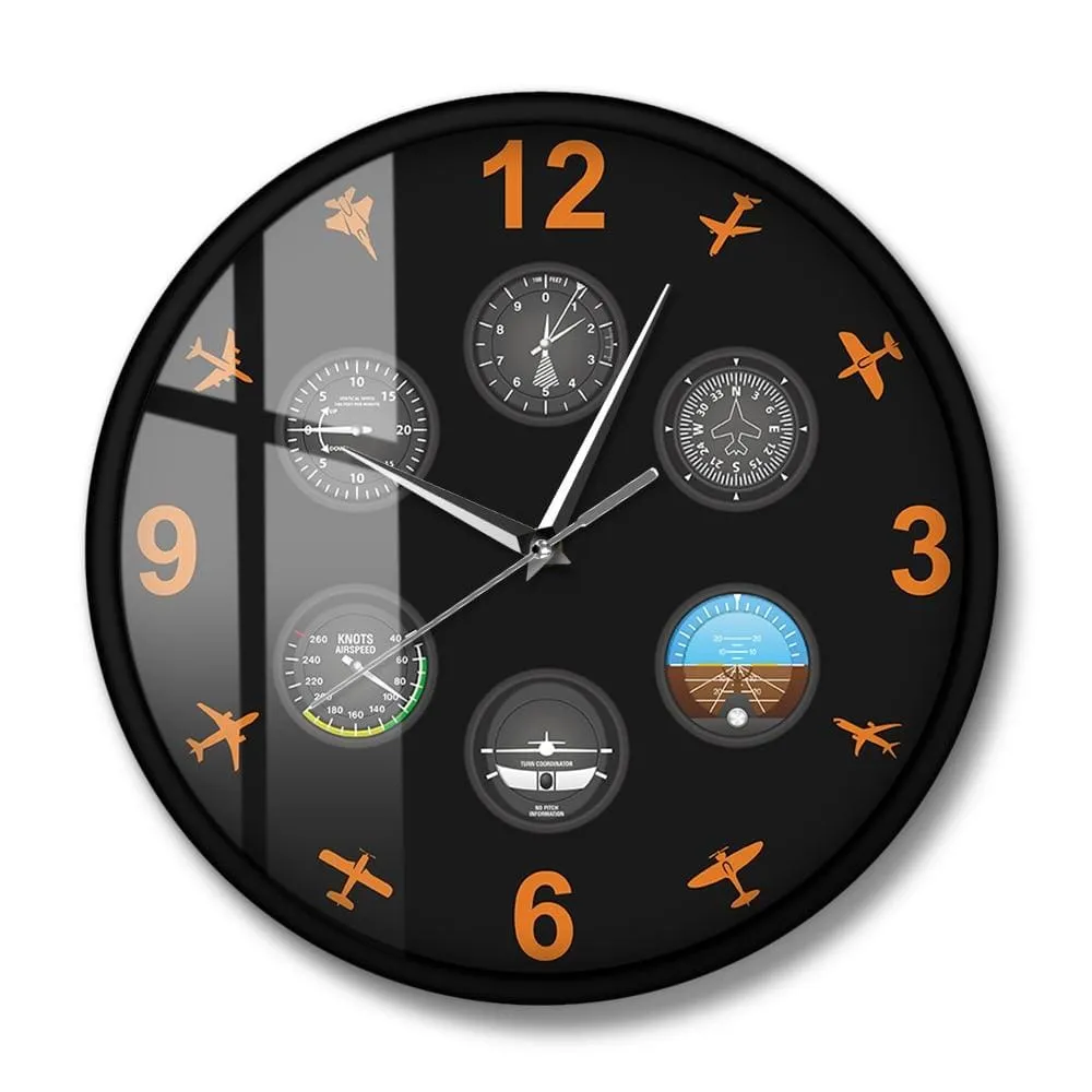 Flight Instrument with Military Aircrafts Modern Wall Clock Aviator Home Decor
