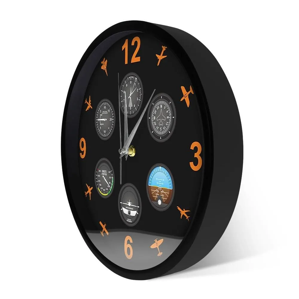 Flight Instrument with Military Aircrafts Modern Wall Clock Aviator Home Decor