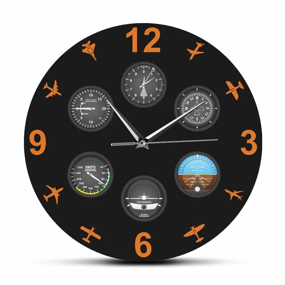 Flight Instrument with Military Aircrafts Modern Wall Clock Aviator Home Decor
