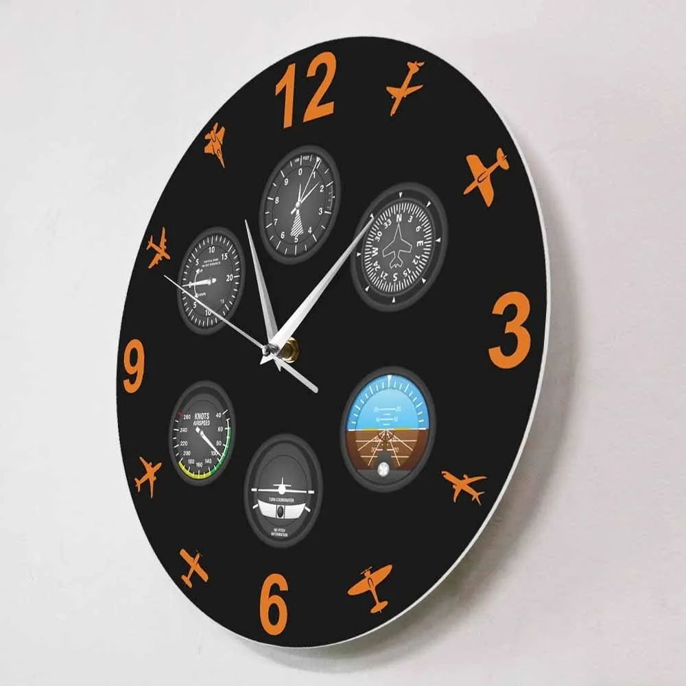 Flight Instrument with Military Aircrafts Modern Wall Clock Aviator Home Decor