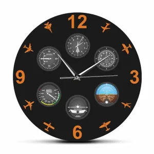 Flight Instrument with Military Aircrafts Modern Wall Clock Aviator Home Decor