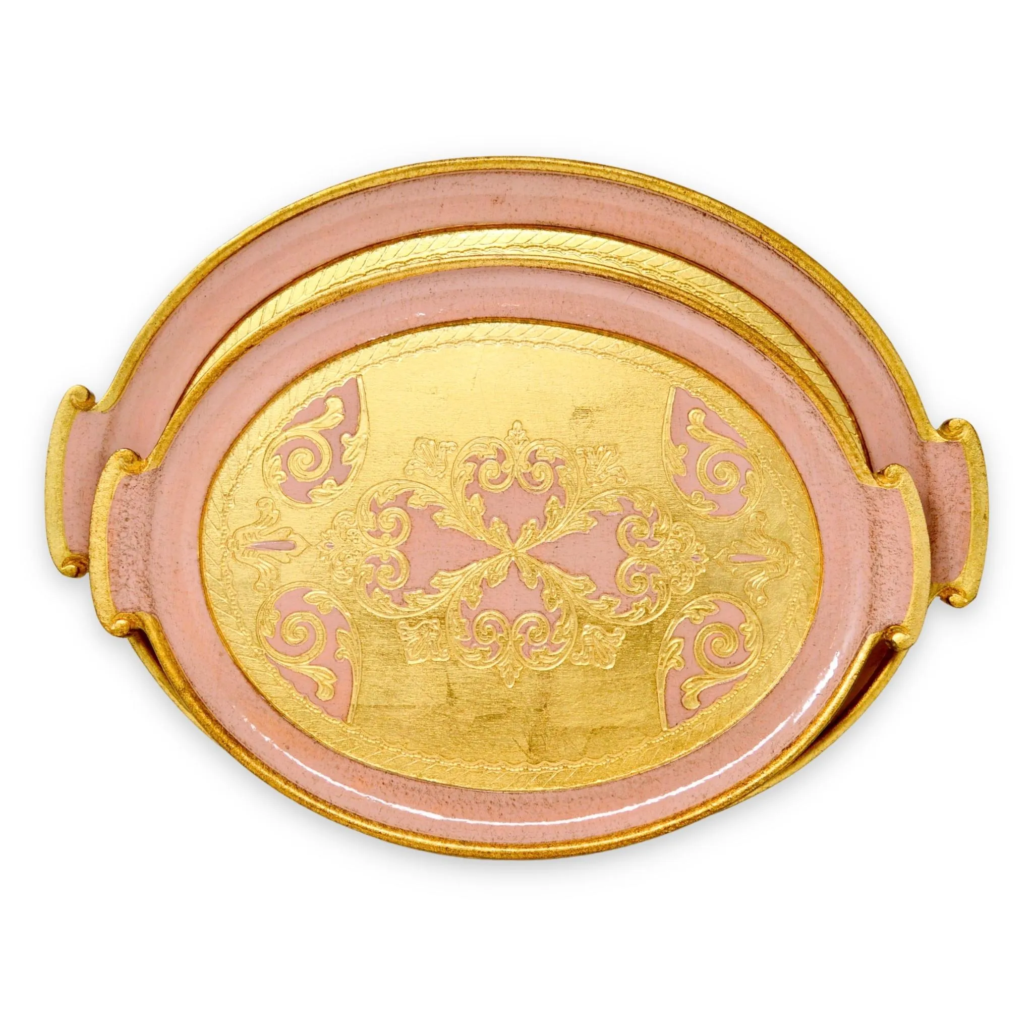 Florentine Carved Gilded Wood, Oval, Pink, Small or Large