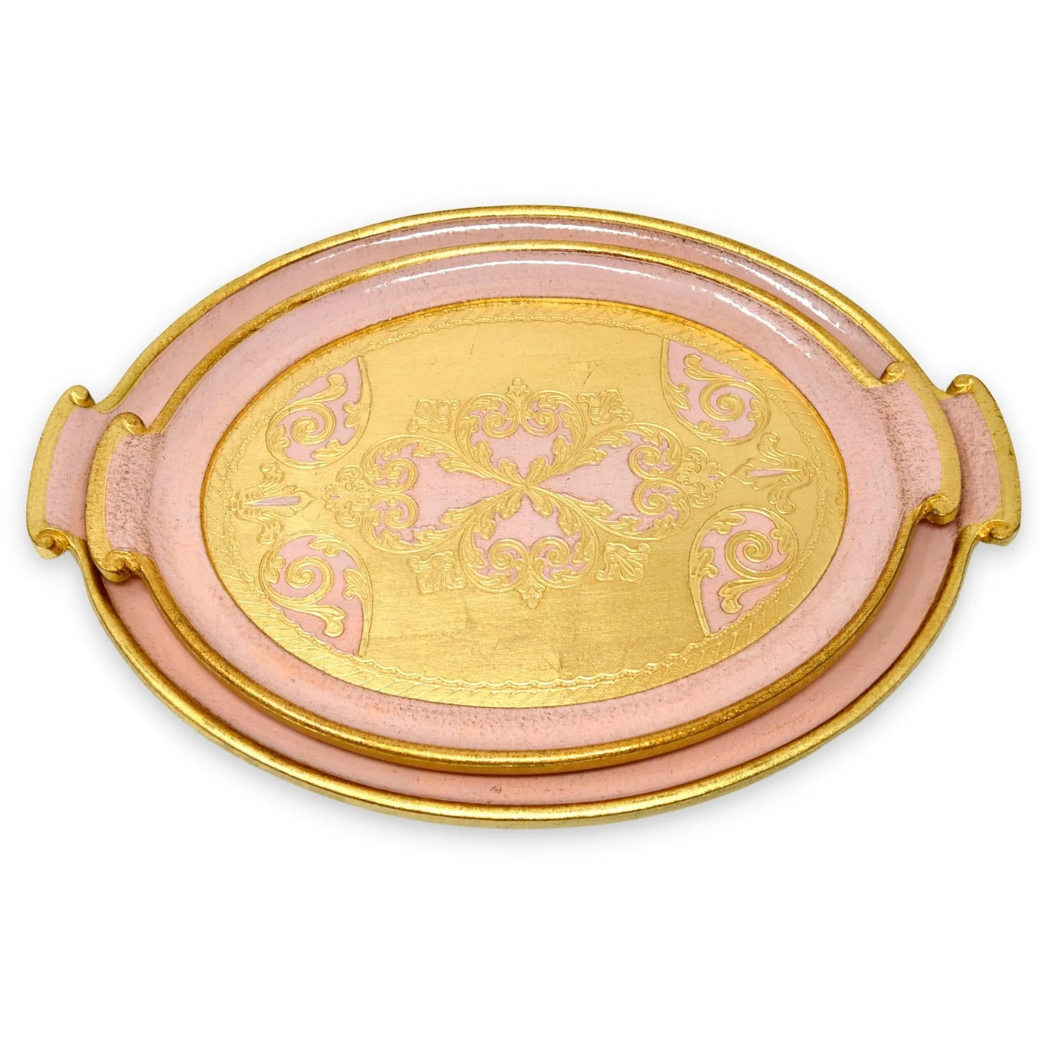 Florentine Carved Gilded Wood, Oval, Pink, Small or Large
