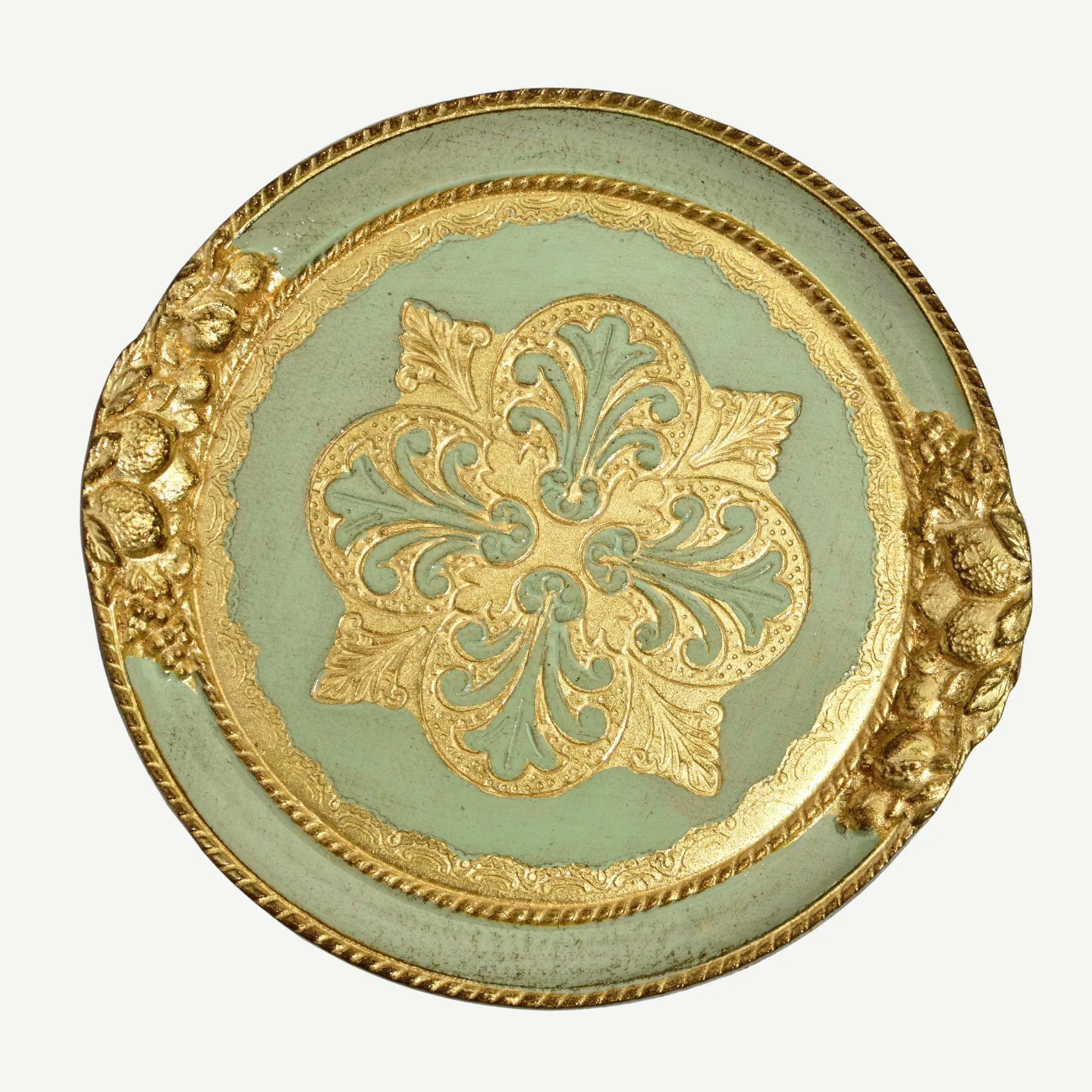 Florentine Carved Wood Small Circle Lemon Tray