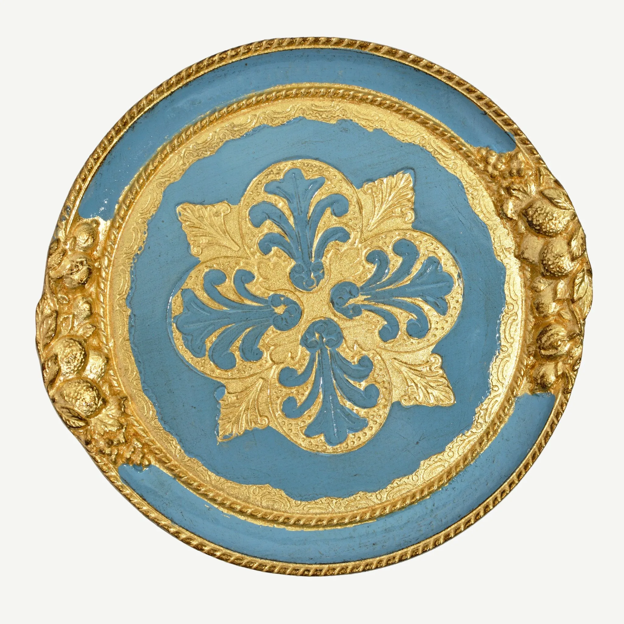 Florentine Carved Wood Small Circle Lemon Tray