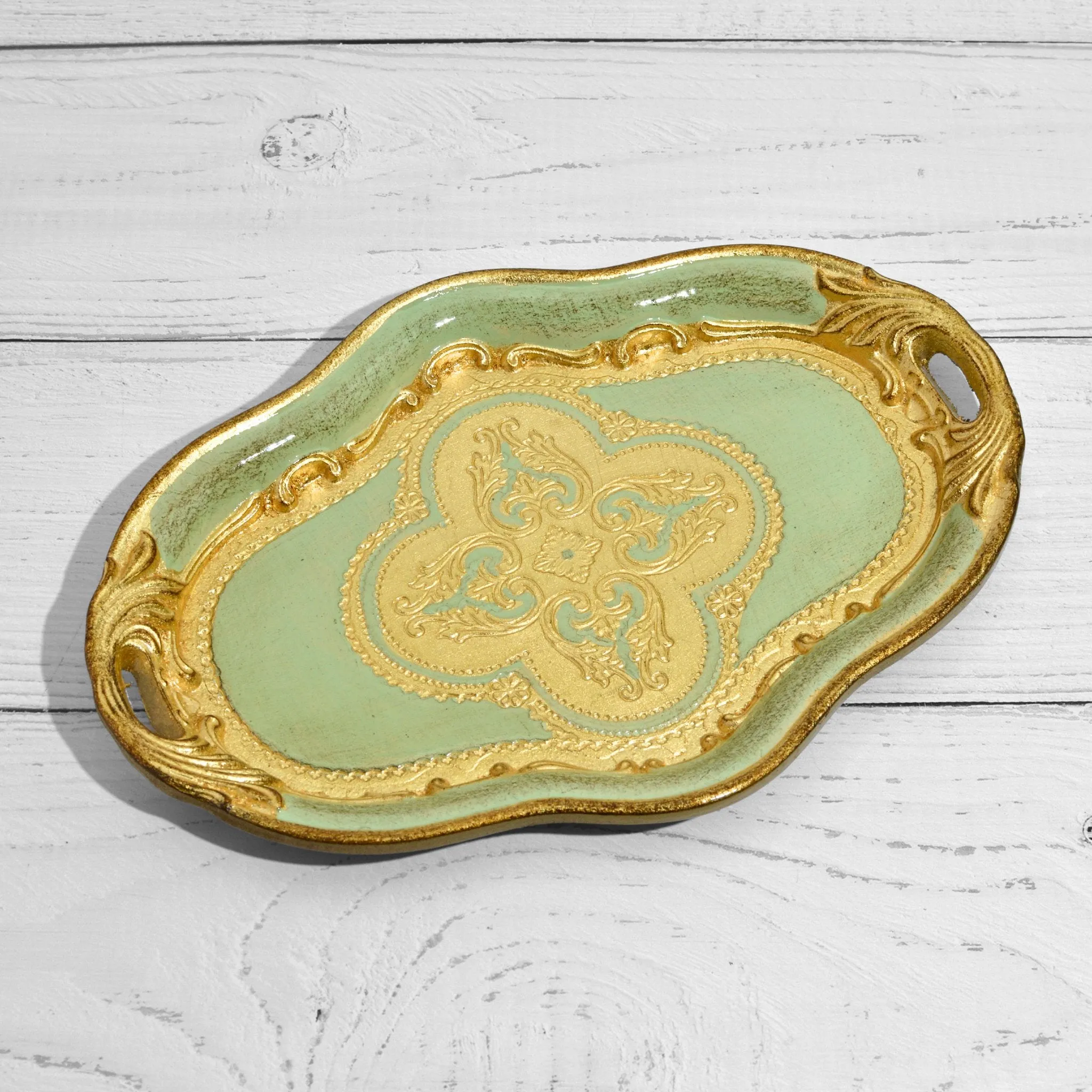 Florentine Wood Oval Small Tray with handles