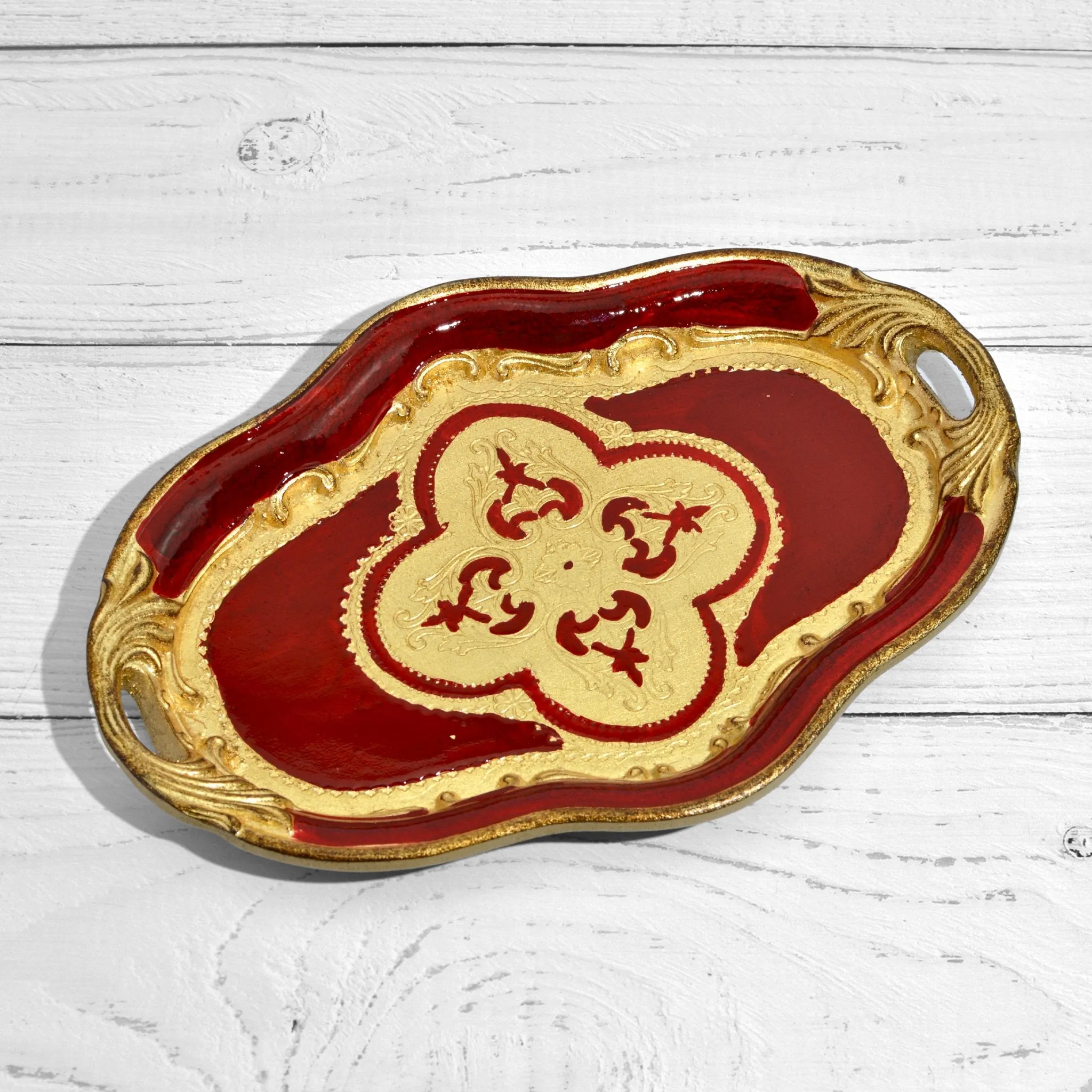 Florentine Wood Oval Small Tray with handles