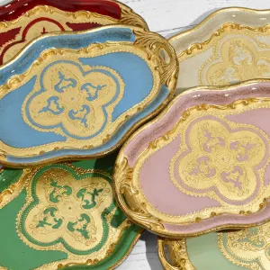 Florentine Wood Oval Small Tray with handles
