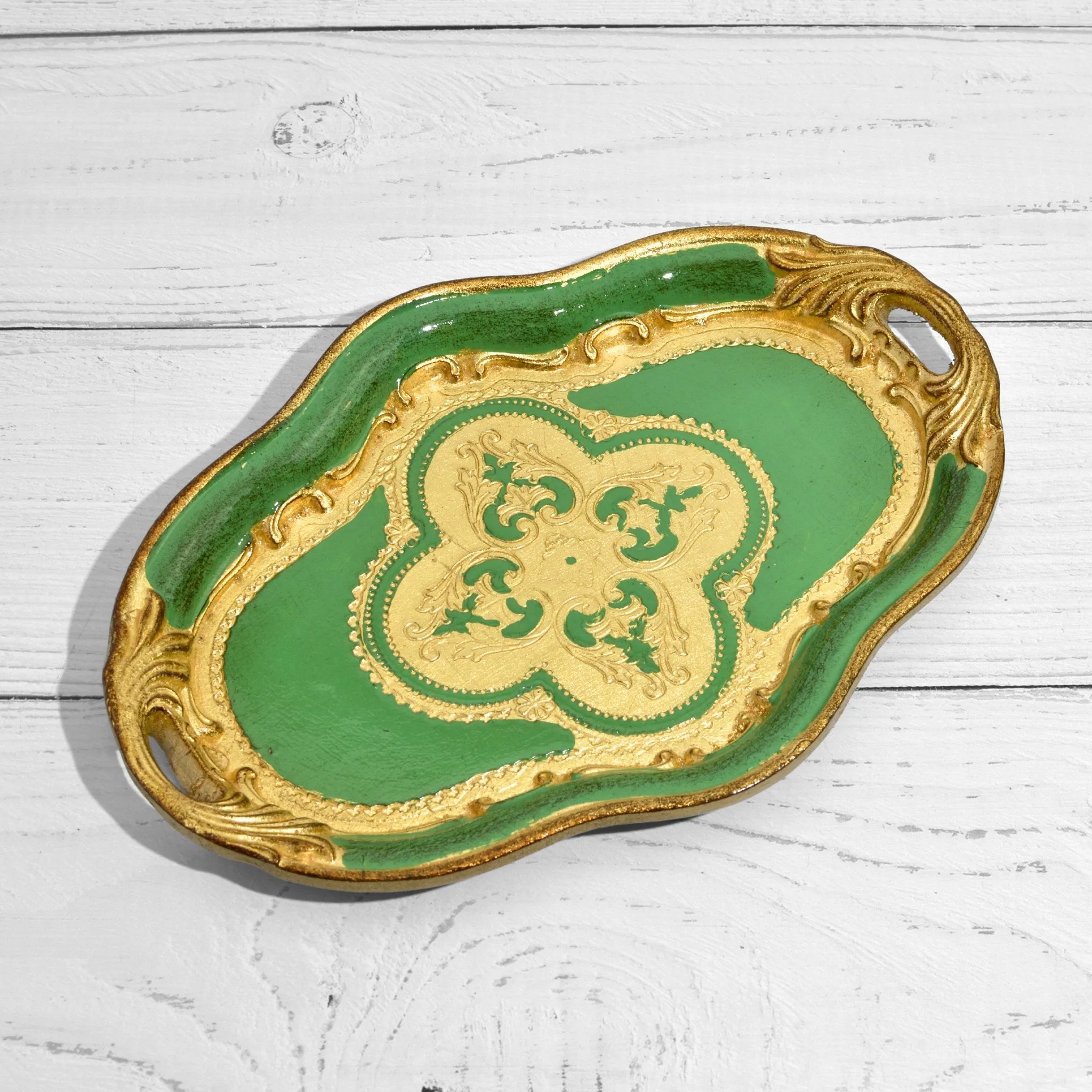 Florentine Wood Oval Small Tray with handles