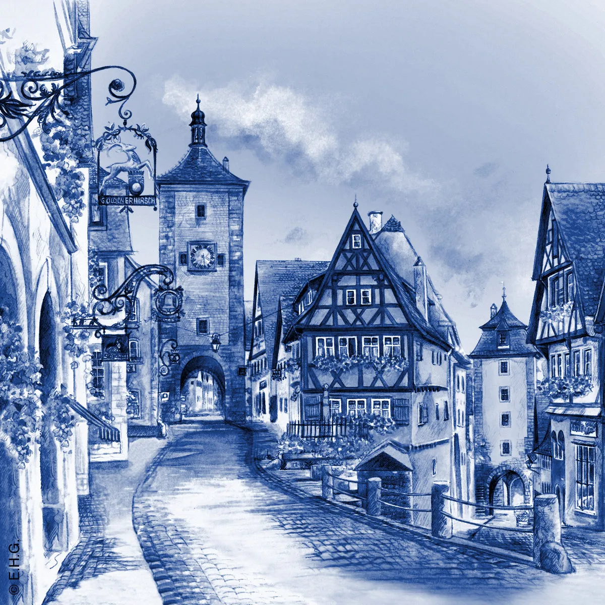 German Rothenberg Refrigerator Blue Tile Magnet