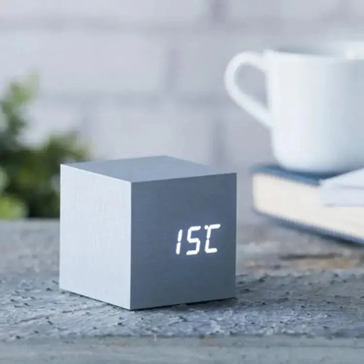 Gingko Aluminum Cube Digital Click Clock/White LED Alarm Clock GK08W6