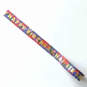 Gold Metallic Happy Birthday Washi Tape with Colorful Flowers