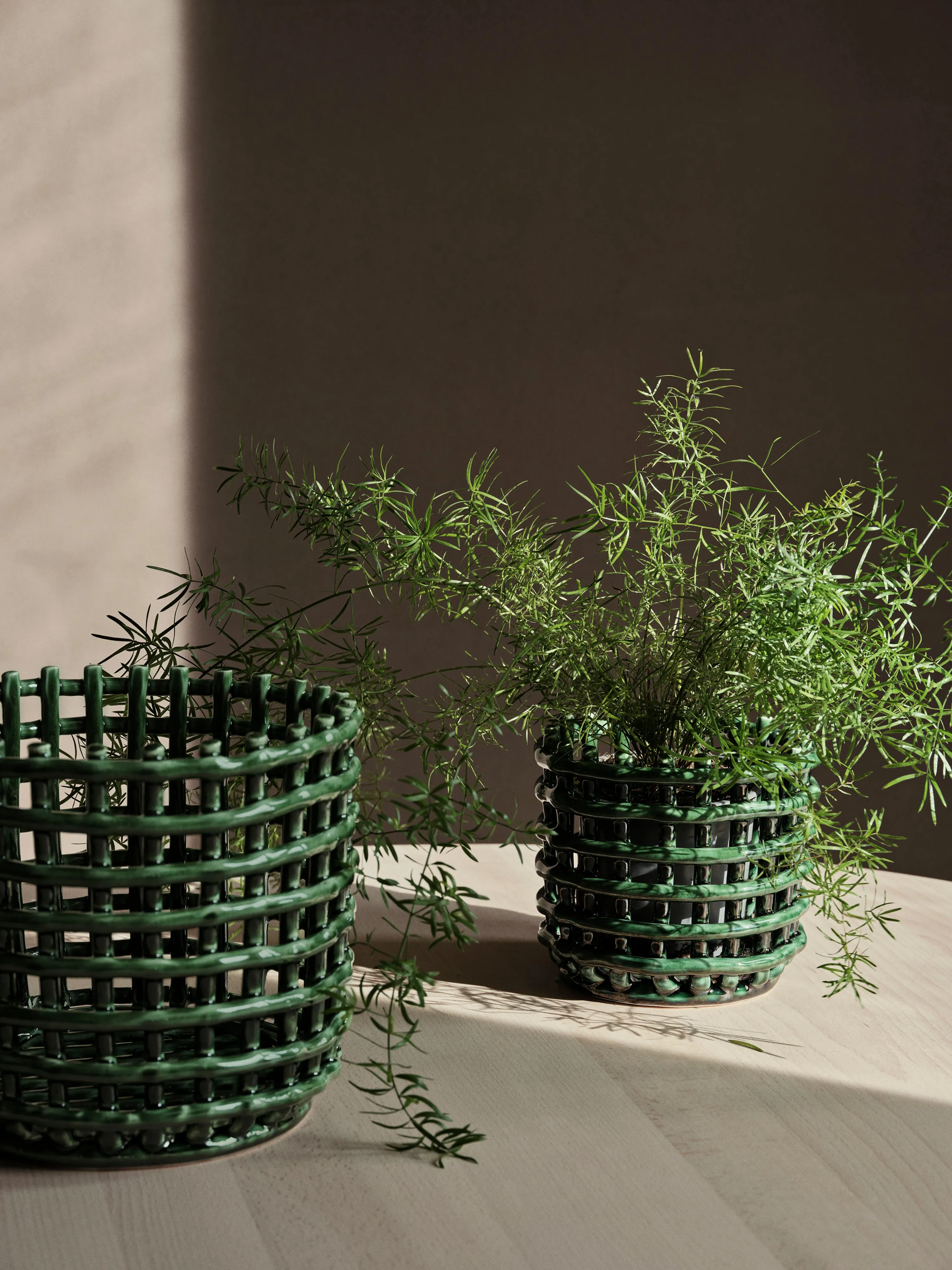 Green Ceramic Basket Pot/ Planter