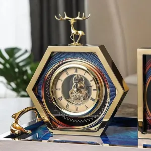 Gvnd Vintage Table Clock for Home Decor Stylish Brass Roman Dial Antique Table Clock for Living Room Bedroom Office and Hall