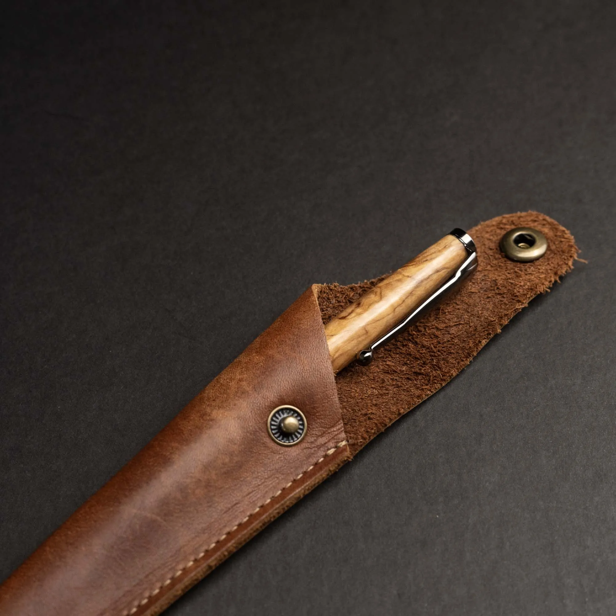 Hand-Turned Bethlehem Olive Wood Pen   Pen Sleeve
