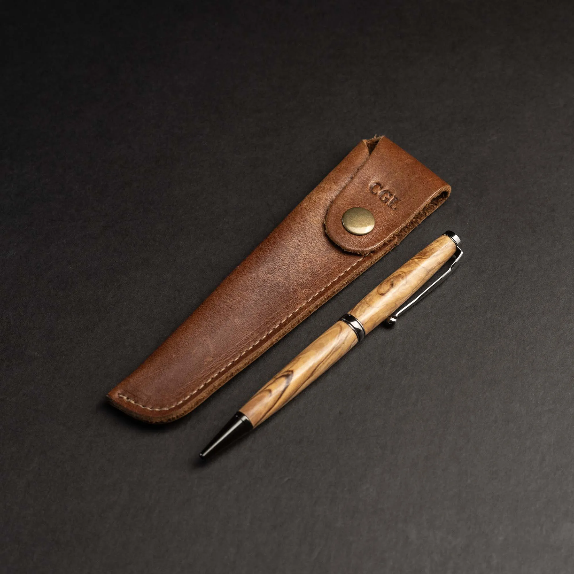 Hand-Turned Bethlehem Olive Wood Pen   Pen Sleeve