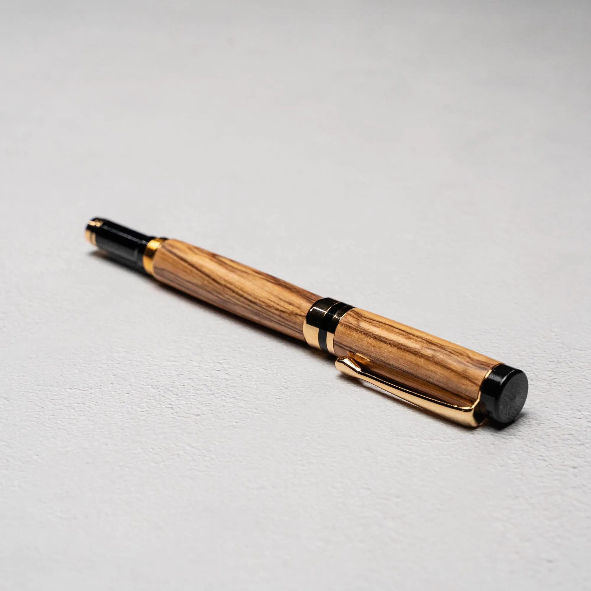 Hand-Turned Olive Wood Rollerball Pen   Fine Leather Pen Sleeve