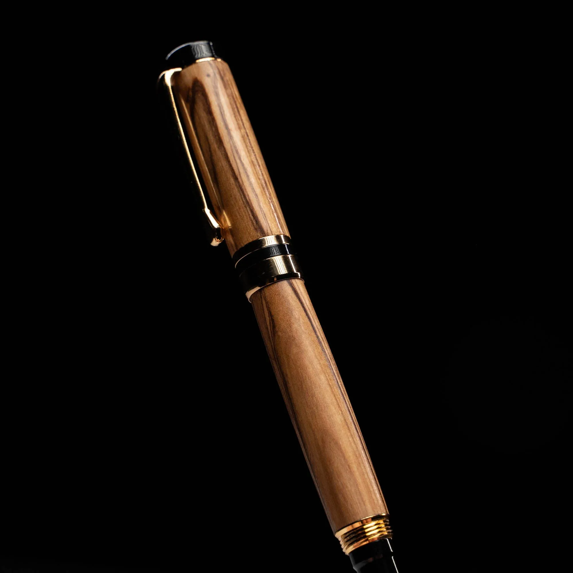 Hand-Turned Olive Wood Rollerball Pen   Fine Leather Pen Sleeve