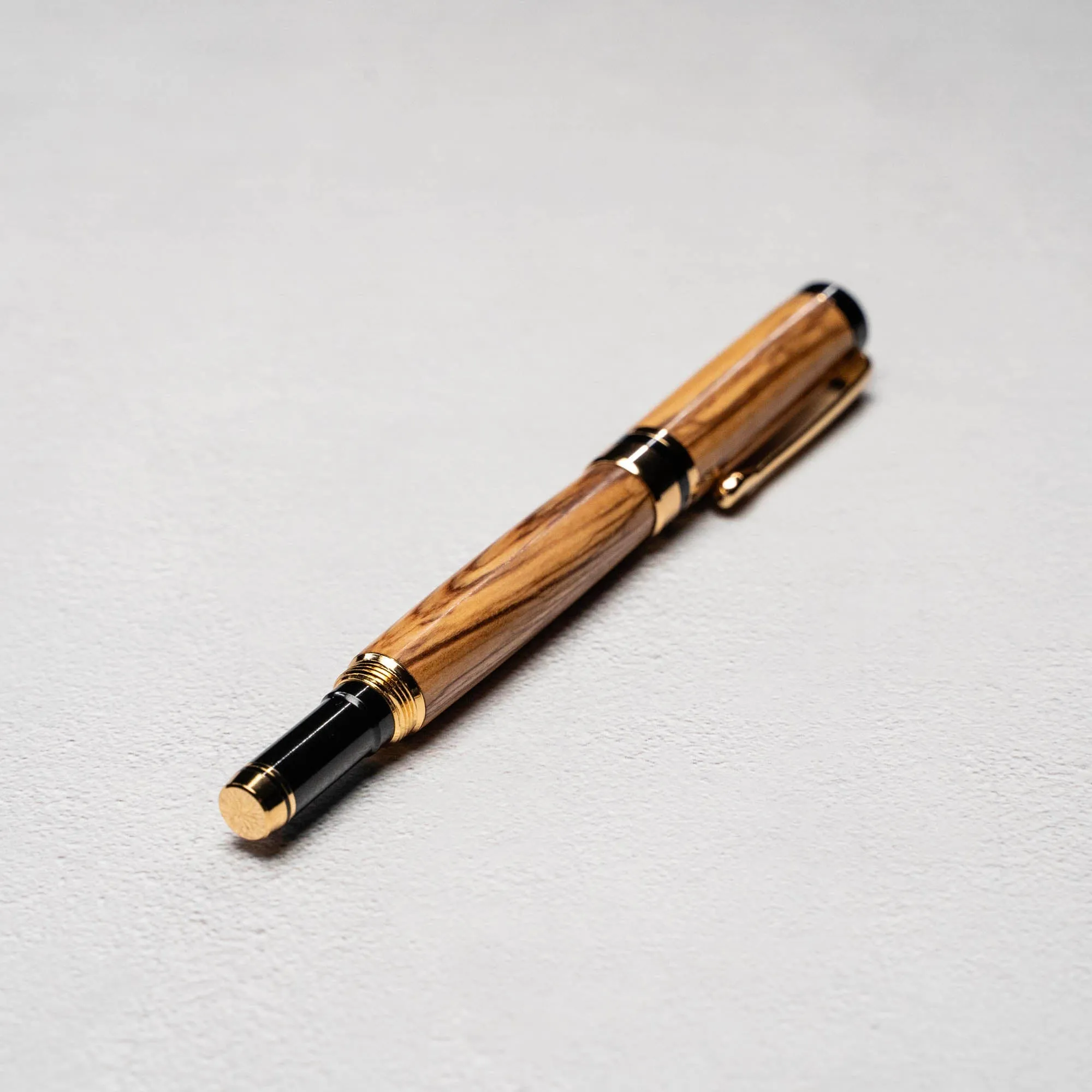 Hand-Turned Olive Wood Rollerball Pen   Fine Leather Pen Sleeve