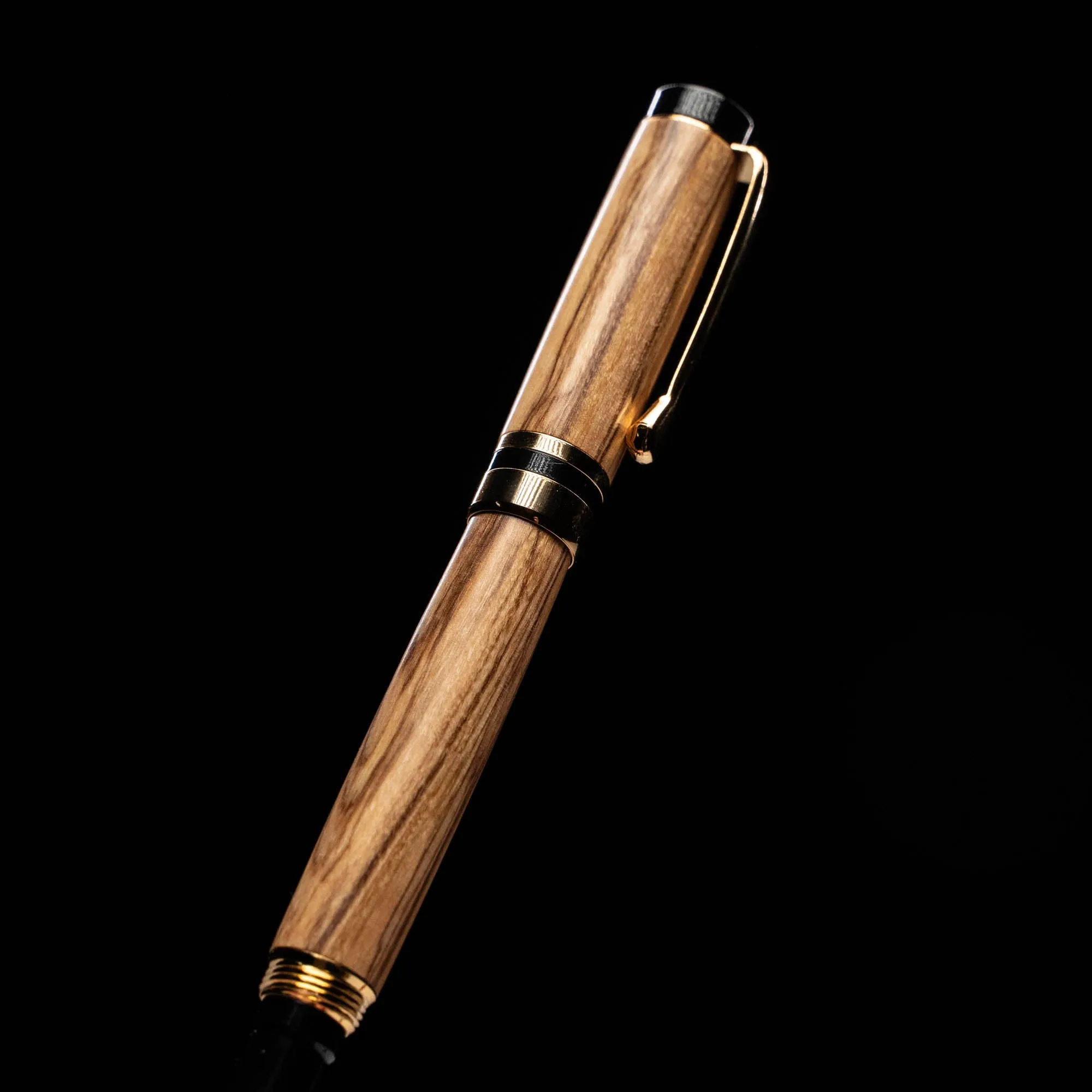 Hand-Turned Olive Wood Rollerball Pen   Fine Leather Pen Sleeve