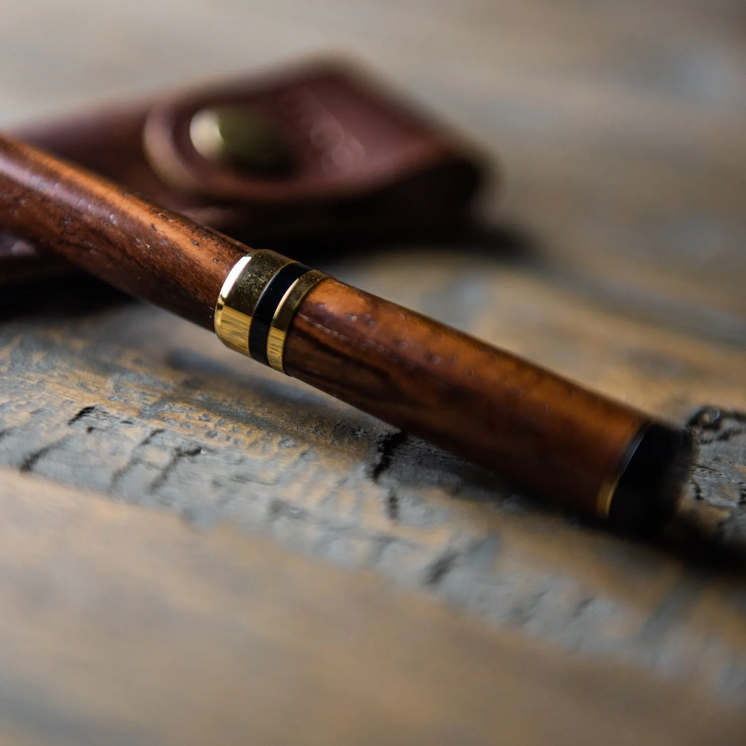 Hand-Turned Rose Wood Fountain Pen   Personalized Pen Sleeve