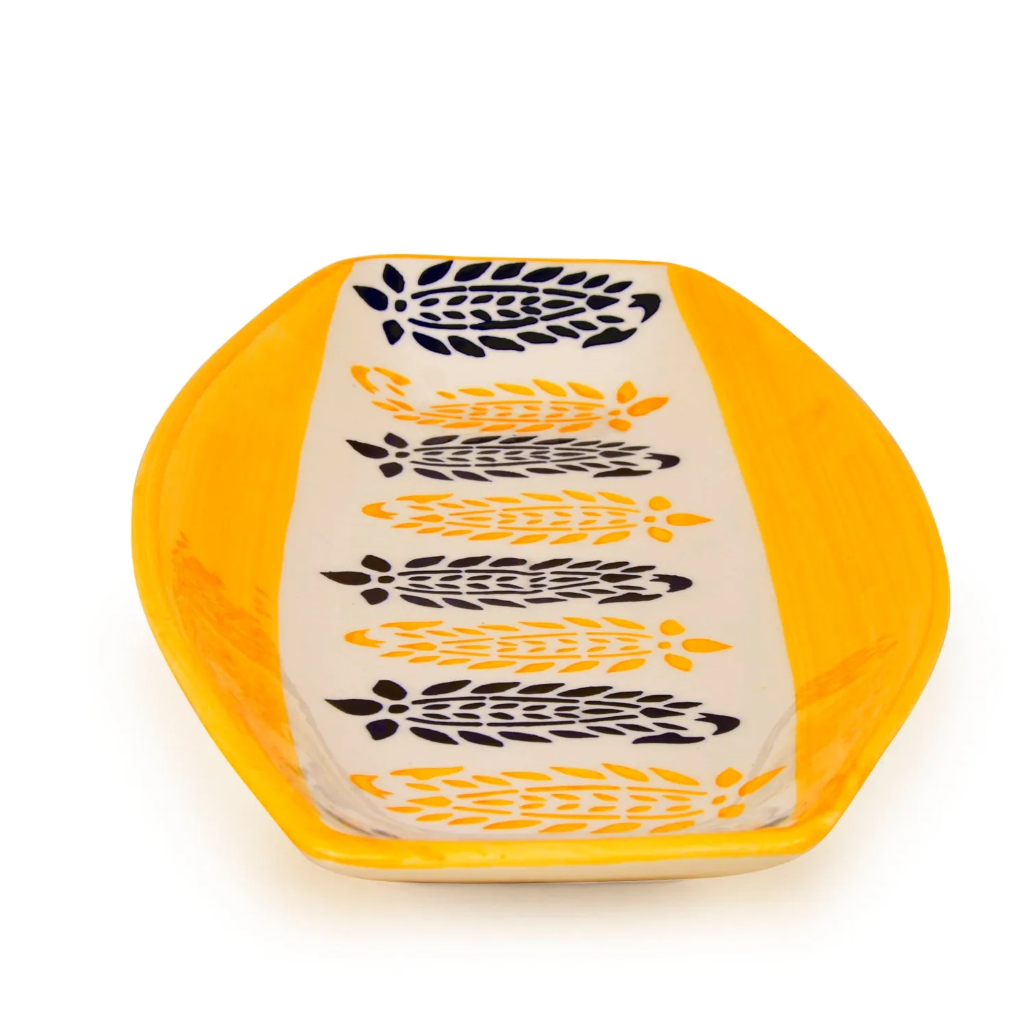 Handpainted Ceramic Serving Platter (Orange, Black , L x B – 38 cm x 16 cm)
