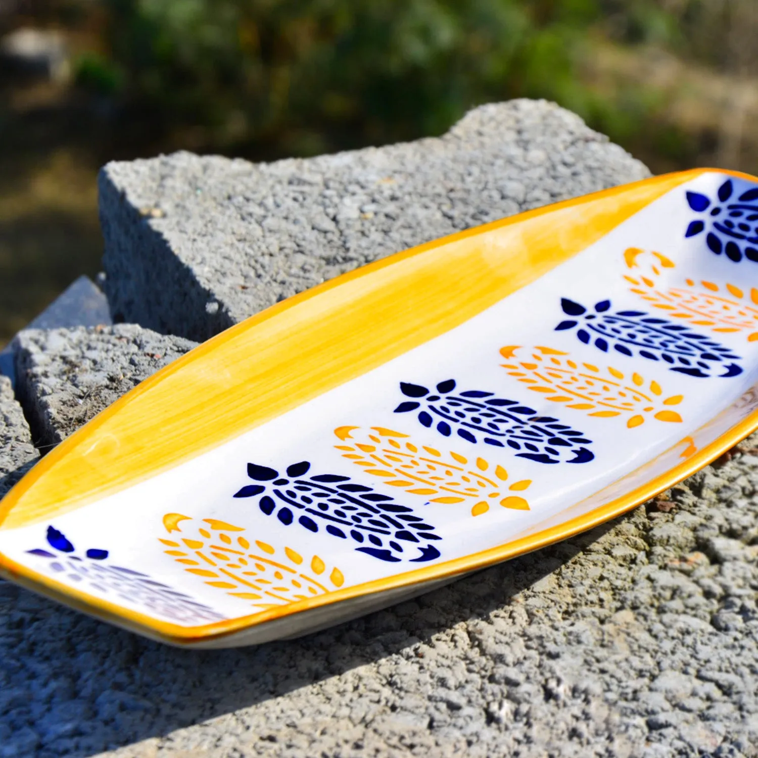 Handpainted Ceramic Serving Platter (Orange, Black , L x B – 38 cm x 16 cm)