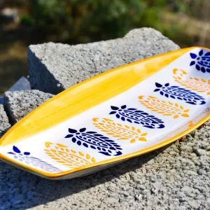 Handpainted Ceramic Serving Platter (Orange, Black , L x B – 38 cm x 16 cm)