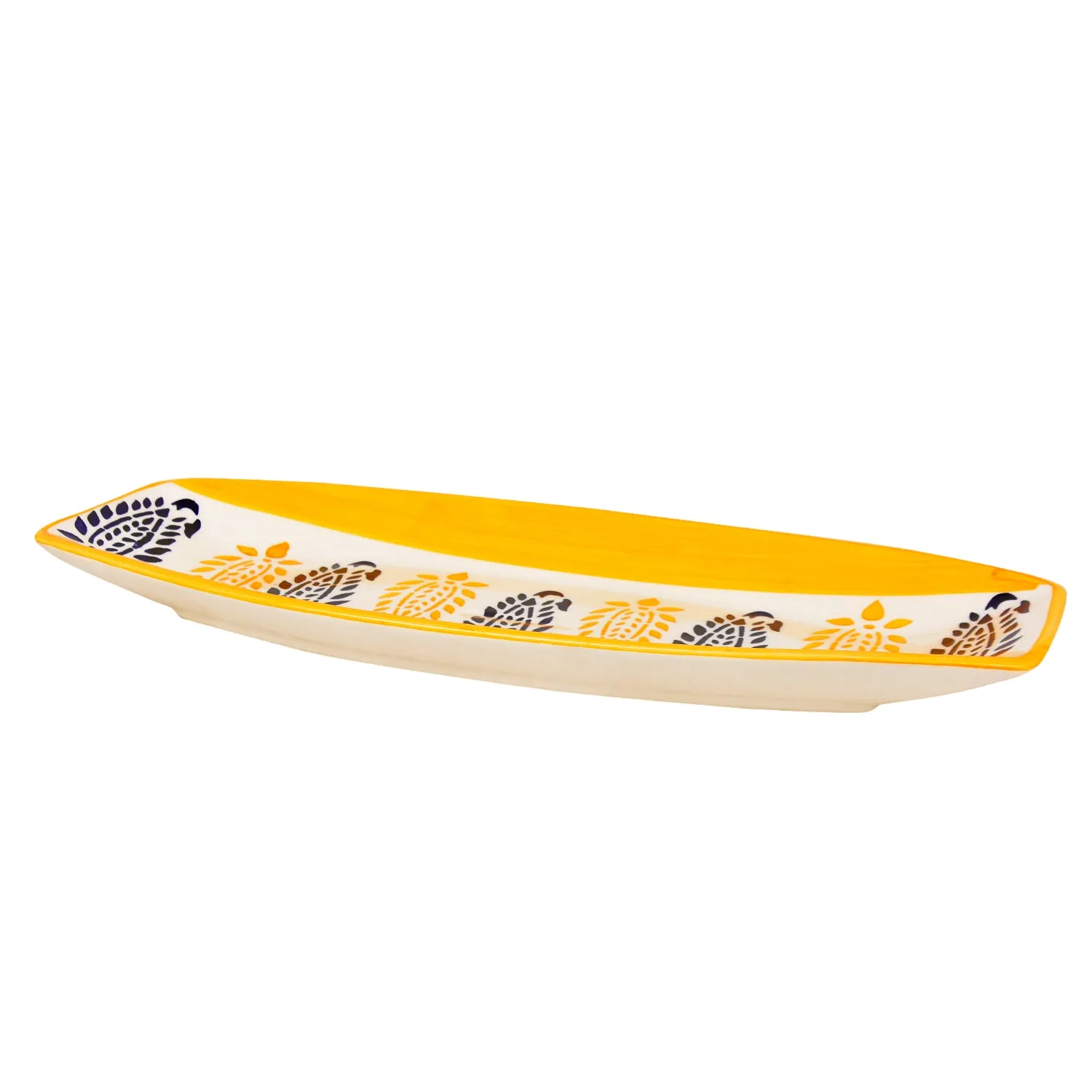 Handpainted Ceramic Serving Platter (Orange, Black , L x B – 38 cm x 16 cm)