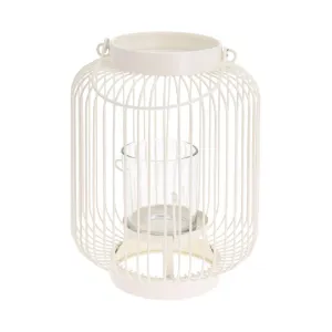 Hanging Metal Wire Lantern with Glass Candle Holder