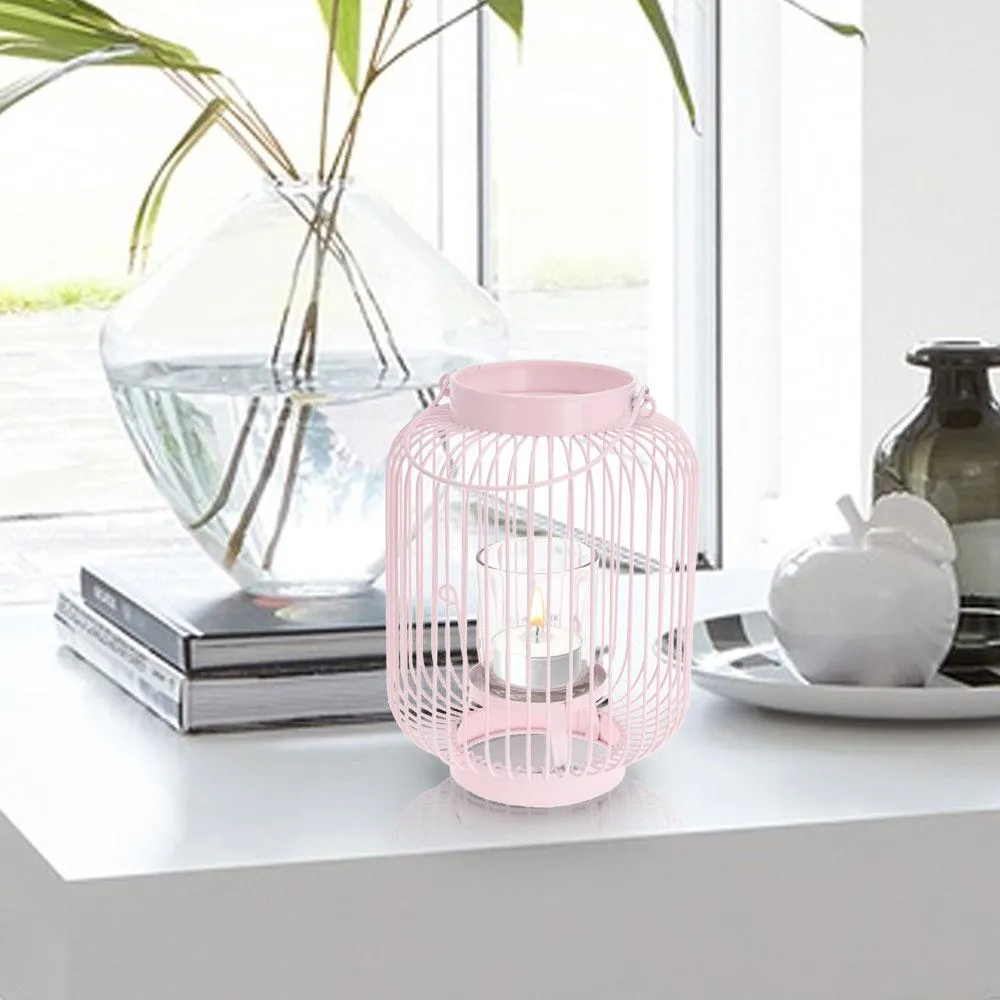 Hanging Metal Wire Lantern with Glass Candle Holder
