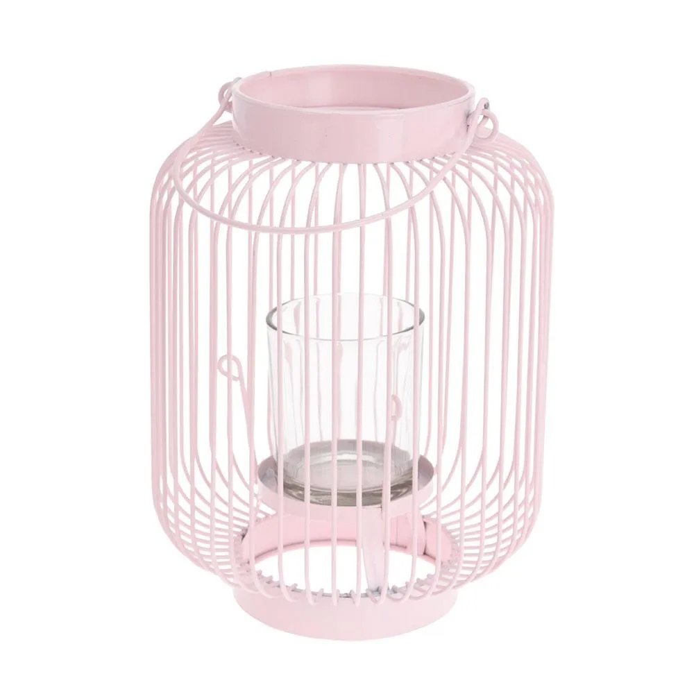Hanging Metal Wire Lantern with Glass Candle Holder