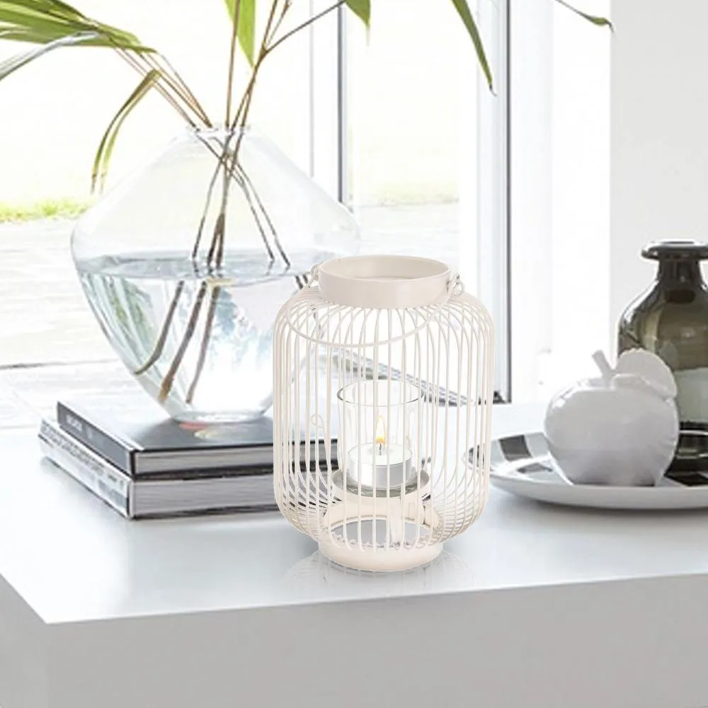 Hanging Metal Wire Lantern with Glass Candle Holder
