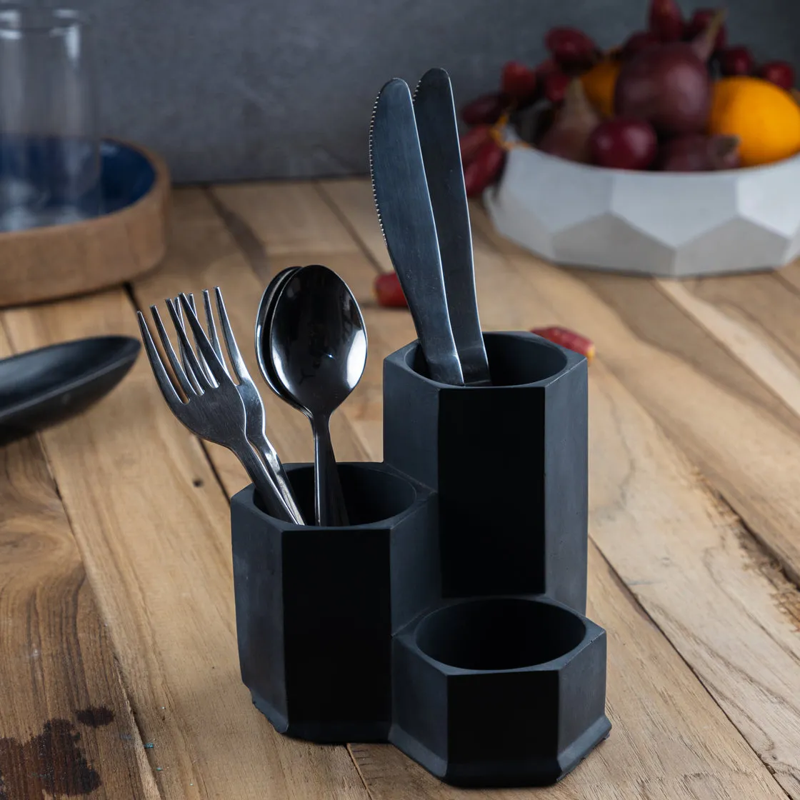 HexHolder-Dark Concrete-Holder with three Hexagon shaped compartments- can be utilized as a desk organizer and planter.