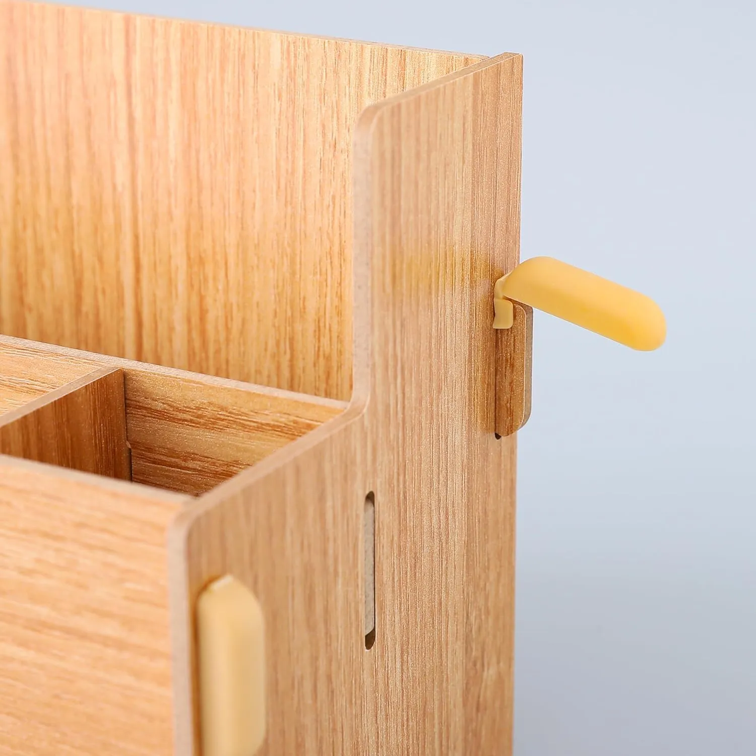 Homestic 4 Compartment Pen Stand for Office | MDF Wood Rack | Aesthetic Stationery Stand For Office Table Accessories | Burlywood | 21.1x9.7x13cm